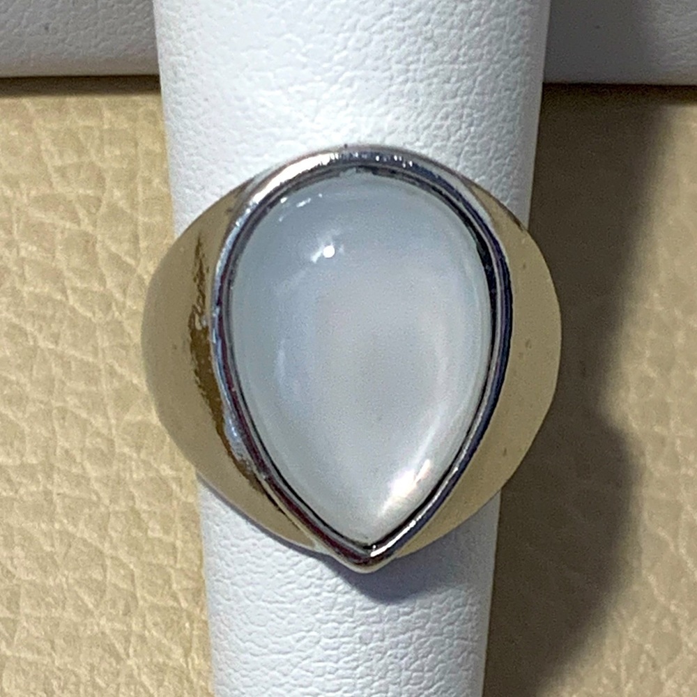 Silver Teardrop Ring With Milky White Stone